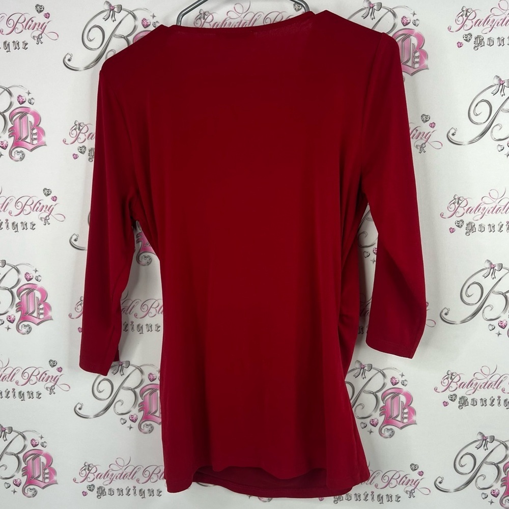Ricki's long sleeve swoop style y2k Bold Red Drape Blouse with Zipper - Picture 2 of 8